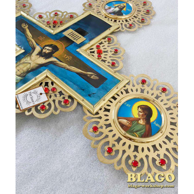 Крест запрестольный латунный с камнями двухсторонний, 79х114 см №9