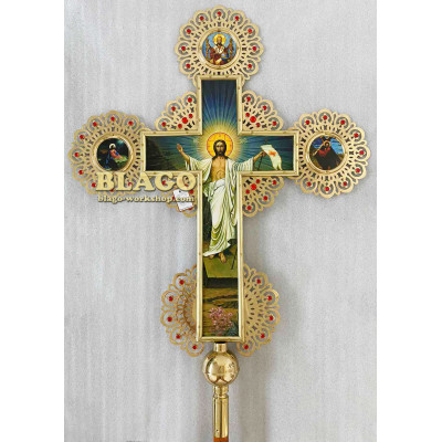 Крест запрестольный латунный с камнями двухсторонний, 79х114 см №9