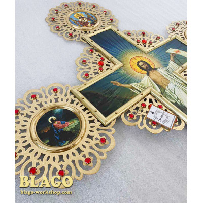 Крест запрестольный латунный с камнями двухсторонний, 79х114 см №9