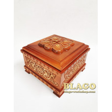 Ark for particles of holy relics wooden carved, 20x20x14.5 cm