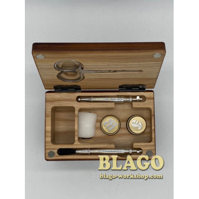 Baptismal box wooden light with thread, varnished, 12x8x6 cm