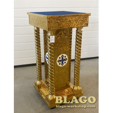 Подставка под ковчег металлическая, с чеканкой и синей эмалью, 40х40х90 см