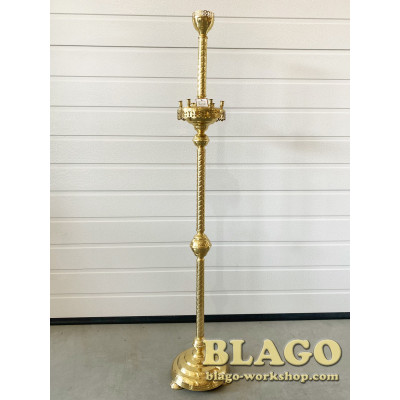 Candlestick brass for 6 candles and 1 lampada, 24x120 cm