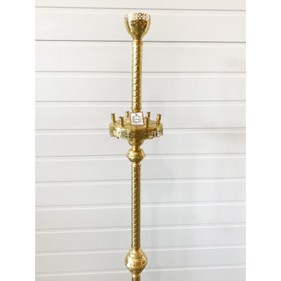Candlestick brass for 6 candles and 1 lampada, 24x120 cm