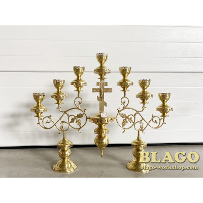 Семисвічник напрестольний великий на двох ніжках "Листок", 91х26х75 см