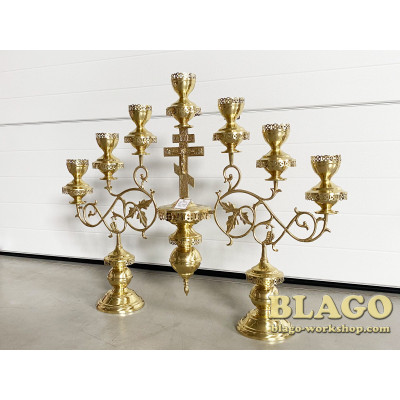 Семисвічник напрестольний великий на двох ніжках "Листок", 91х26х75 см