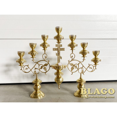 Семисвічник напрестольний великий на двох ніжках "Листок", 91х26х75 см