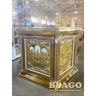 Metal throne with icons, 106х106х107 cm