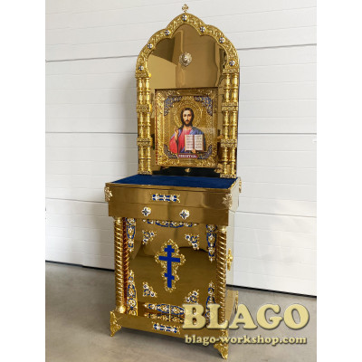 Icon stands with an icon of Savior, with cast inserts, 75х51х210 cm