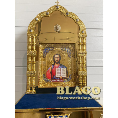 Icon stands with an icon of Savior, with cast inserts, 75х51х210 cm