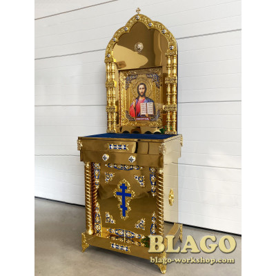 Icon stands with an icon of Savior, with cast inserts, 75х51х210 cm