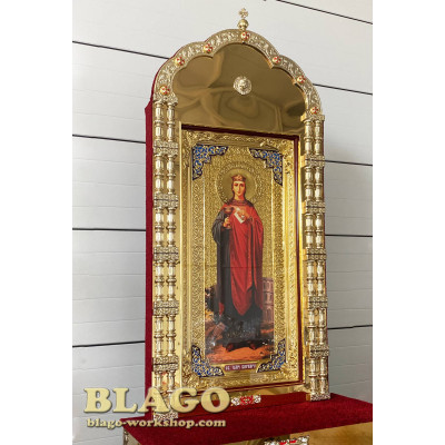Кіот металевий з іконою Варвара, з литими вставками, 100х46х280 см
