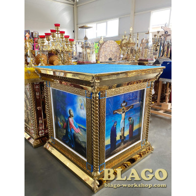Altar metal with chasing and printed icons on canvas, 100x100х107 cm