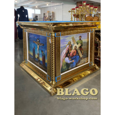 Altar metal with chasing and printed icons on canvas, 100x100х107 cm