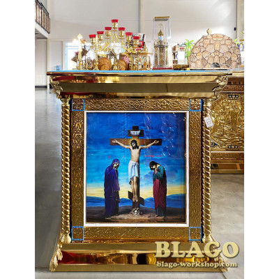 Altar metal with chasing and printed icons on canvas, 100x100х107 cm