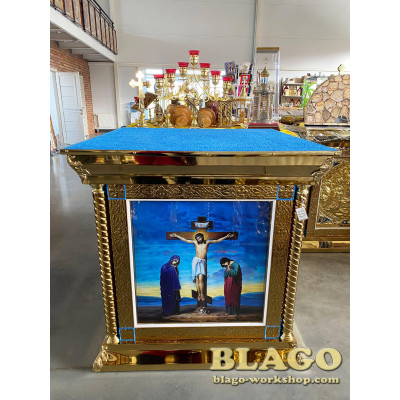 Altar metal with chasing and printed icons on canvas, 100x100х107 cm