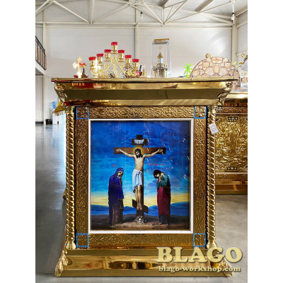 Altar metal with chasing and printed icons on canvas, 100x100х107 cm