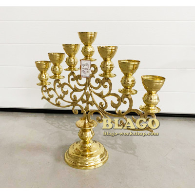 Семисвічник напрестольний малий з металевими лампадами, 52х46 см Семисвічник напрестольний малий з металевими лампадами, 52х46 см