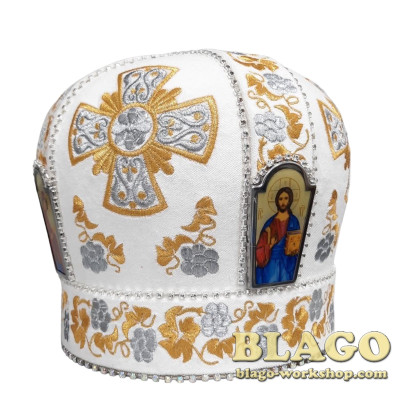  White miter with decorative stones and icons №4