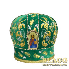 Митра зелена з декоративним камінням та іконами №6