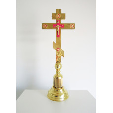 Хрест напрестольний латунний на підставці прямий з емаллю, 24х64 см