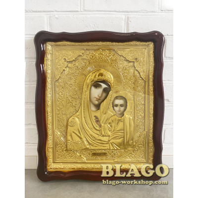 Храмова ікона в ризі Казанська ікона Божої Матері, фігурна рамка, 42х48 см