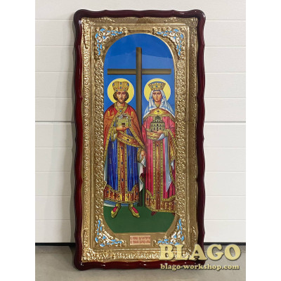 Храмовая икона Константин и Елена, фигурная рамка, 60х120 см