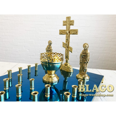 Крышка на панихидный стол (канун) на 24 свечи синяя, 29х40х25 см