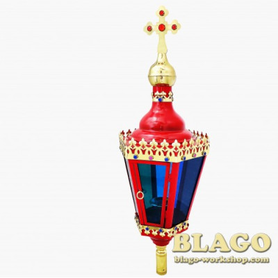 Ліхтар пасхальний червоний, кольорове скло, 25х25х71 см