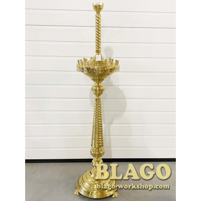 Підсвічник на 24 свічки 1 лампаду латунний, конусна ніжка, 142 см