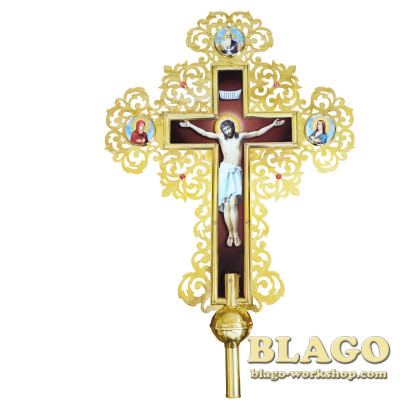 Хрест запрестольний латунний з камінням двосторонній №1, 72х90 см