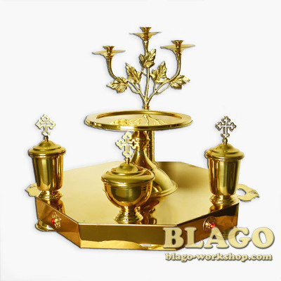 Блюдо литийное (всенощное) латунное восьмигранное, 34х31 см