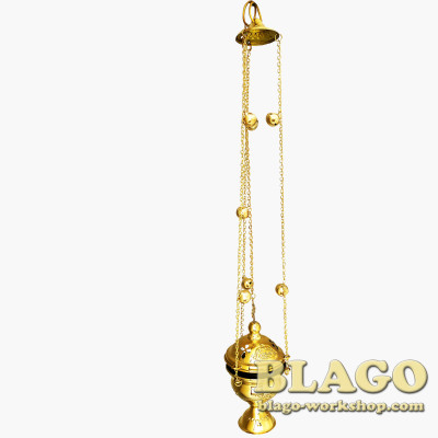 Кадило среднее латунное не лакированное с чеканкой, 10х20|65 см