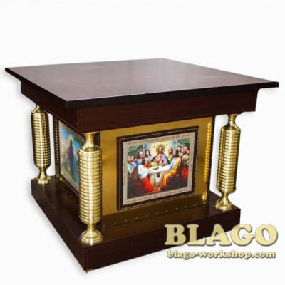 Деревянный престол с металлическими колоннами, 130х130х100 см