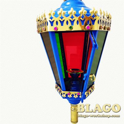 Ліхтар пасхальний синій, кольорове скло, 25х25х71 см