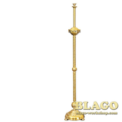 Підсвічник виносний латунний на 1 свічку з литвом та прямою ніжкою, 25х128 см