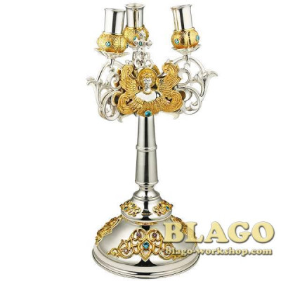 Трикирій латунний з фрагментарною позолотою та вставками