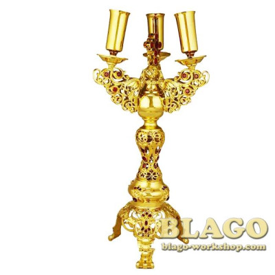 Трикирій латунний позолочений з вставками 1051лп