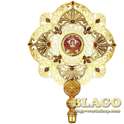 Liturgical fan (ripidion) brass with finift, with casting, 35 cm