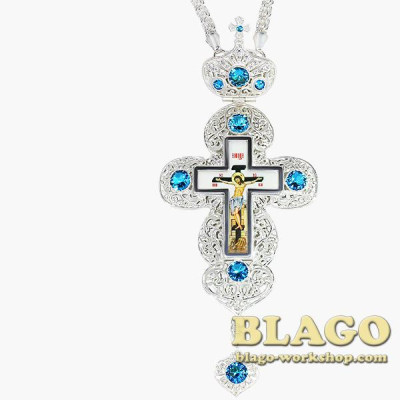 Хрест латунний з вставками та ланцюжком 0133л-2^1л