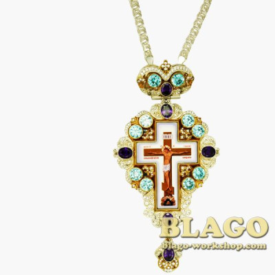 Хрест латунний з вставками та ланцюжком 0150лф-2^1л