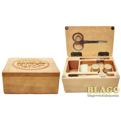 Baptismal box wooden light with thread, 12x8x6 cm