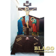 Calvary floor large with a wooden cross, 135x40x220 cm