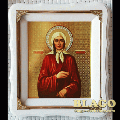 Ікона Свята Блаженна Ксенія Петербурзька у білій фігурній рамі, 21х24см