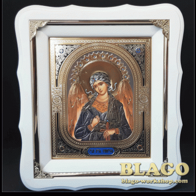 Ікона Ангел Охоронець у білій фігурній рамі, 21х24см