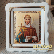 Ікона Свята Ольга у білій фігурній рамі, 21х24см