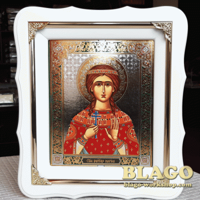 Ікона Свята мучениця Марина у білій фігурній рамі, 21х24см