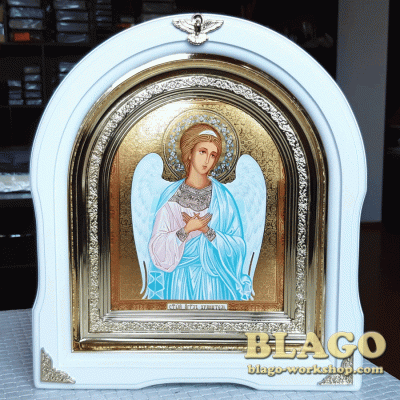 Ікона Ангел Охоронець, арка, у білій фігурній рамі, 26х29см