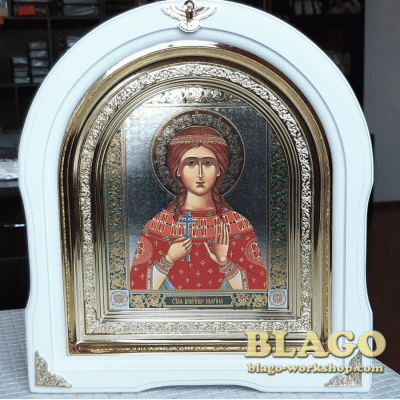 Ікона Свята мучениця Марина арка у білій фігурній рамі, 26х29см