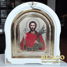 Ікона Іоанн Сочавський, арка, у білій фігурній рамі, 26х29см